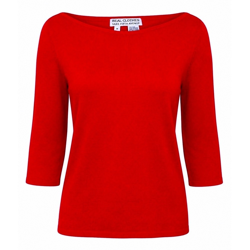 Vintage Saks Fifth Avenue Real Clothes Sweater M Red Silk Cashmere Boat Neck